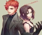  1boy 1girl baccano! brown_hair chane_laforet claire_stanfield dress gloves karimero_(calimer0) red_eyes redhead short_hair yellow_eyes 