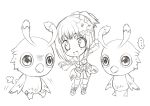  1girl ayamisiro chibi lineart looking_at_viewer monochrome open_mouth phantasy_star_online_2 short_hair simple_background smile solo white_background 