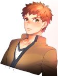  1boy brown_eyes brown_hair emiya_shirou fate/stay_night fate_(series) k29 orange_hair school_uniform solo yellow_eyes 