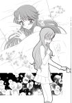  2girls absurdres bed blanket blush comic door_handle fever heartcatch_precure! highres kurumi_momoka long_hair lying monochrome multiple_girls muumin pillow precure school_uniform silent_comic tsukikage_yuri 