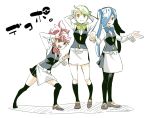  3girls apron black_legwear blue_hair corn_(pokemon) dent_(pokemon) genderswap green_hair gym_leader hair_over_one_eye kneehighs long_hair multiple_girls pantyhose pod_(pokemon) pokemon pokemon_(game) pokemon_bw redhead shorts shrug shuri_(84k) siblings sisters skirt socks twintails waist_apron wrist_cuffs 