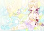  1girl bird blonde_hair dog dragon earmuffs headphones highres hopeless_masquerade inmu_(artist) looking_at_viewer phoenix ritual_baton sandals short_hair skirt smile solo touhou toyosatomimi_no_miko yellow_eyes 