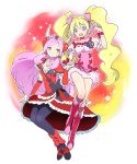  2girls :d blonde_hair butadon cure_passion cure_peach fresh_precure! heart higashi_setsuna holding_hands long_hair momozono_love multiple_girls open_mouth pink_eyes pink_hair precure smile star twintails 
