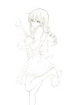  1girl absurdres apron braid breasts highres kagerou_(shadowmage) lineart long_hair monochrome slippers smile solo 