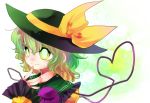  1girl green_eyes green_hair hat hat_ribbon heart highres komeiji_koishi rarorimiore ribbon short_hair smile solo third_eye touhou 