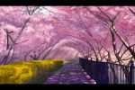  akibakeisena cherry_blossoms fence no_humans original road 