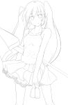  1girl absurdres breasts dress hatsune_miku highres hujikok lineart long_hair looking_at_viewer monochrome smile solo twintails very_long_hair vocaloid 