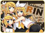  2012 3girls adult blonde_hair blue_eyes blush character_name clone kagamine_rin long_hair looking_at_viewer multiple_girls open_mouth short_hair smile tamura_hiro v vocaloid young 