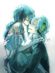  1boy 1girl carrying closed_eyes couple dress ene_(kagerou_project) green_hair happy haruu_shun headphones hetero kagerou_project konoha_(kagerou_project) long_hair ponytail smile twintails 