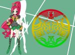  1girl alternate_color alternate_costume alternate_eye_color boots choker crossover cure_blossom dress female green_eyes hair_ornament hair_ribbon hanasaki_tsubomi heartcatch_precure! kamen_rider kamen_rider_ooo kamen_rider_ooo_(series) long_hair looking_at_viewer pink_hair ponytail precure puffy_sleeves ribbon skirt smile solo syu-ho2501 very_long_hair wrist_cuffs 