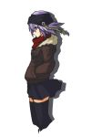  1girl amami_ciel choco_la_tea hands_in_pockets original purple_hair short_hair simple_background skirt solo thigh-highs white_background 