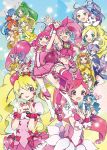  6+girls :d aoki_reika aono_miki arm_up butadon candy_(smile_precure!) chiffon_(fresh_precure!) chypre_(heartcatch_precure!) coffret_(heartcatch_precure!) cure_beat cure_beauty cure_berry cure_blossom cure_happy cure_marine cure_melody cure_moonlight cure_muse_(yellow) cure_passion cure_peace cure_peach cure_pine cure_rhythm cure_sunny cure_sunshine fresh_precure! hanasaki_tsubomi heart heart_hands heartcatch_precure! higashi_setsuna hino_akane hoshizora_miyuki houjou_hibiki hummy_(suite_precure) kise_yayoi kurokawa_eren kurumi_erika midorikawa_nao minamino_kanade minigirl momozono_love multiple_girls myoudouin_itsuki navel open_mouth precure shirabe_ako smile smile_precure! star suite_precure tart_(fresh_precure!) tongue tongue_out tsukikage_yuri wink yamabuki_inori 