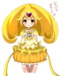  1girl blonde_hair brooch bubble_skirt circlet cosplay costume_switch cure_muse_(yellow) cure_muse_(yellow)_(cosplay) cure_peace double_v dress frills haru_(nature_life) heart jewelry kise_yayoi long_hair magical_girl precure ribbon smile smile_precure! solo suite_precure v yellow_dress yellow_eyes 