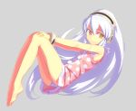  1girl alternate_hairstyle barefoot disc_(needless) drill_hair feet floating fondolger hair_down headphones legs light_smile looking_at_viewer needless panties short_twintails silver_hair smile solo twintails underwear yellow_eyes 