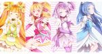  4girls :d aida_mana blonde_hair blue_eyes blue_hair blush closed_eyes column_lineup cure_diamond cure_heart cure_rosetta cure_sword dokidoki!_precure hishikawa_rikka ichi_ran interlocked_fingers kenzaki_makoto multiple_girls open_mouth orange_hair pink_eyes precure purple_hair smile violet_eyes yotsuba_alice 