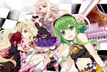  3girls blonde_hair blue_eyes exit_tunes flute fujima_takuya green_eyes green_hair gumi highres ia_(vocaloid) instrument long_hair mayu_(vocaloid) multiple_girls piano pink_hair short_hair vocaloid 