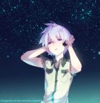  1boy english ledo_(suisei_no_gargantia) open_mouth shirt silver_hair siruphial sky star suisei_no_gargantia tagme violet_eyes 