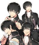  4boys black_hair blue_eyes cigarette clone gintama hijikata_toushirou katana mayonaisse multiple_boys sword weapon zaqloxxx 