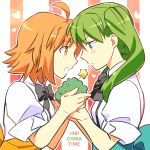  2girls ahoge blush green_eyes green_hair hibino_hibiki katsuragi_chikagi multiple_girls orange_hair sexy44 short_hair twintails type-moon 