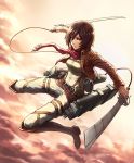  gou_(ga673899) mikasa_ackerman military military_uniform scarf shingeki_no_kyojin short_hair solo sword three-dimensional_maneuver_gear uniform weapon 