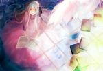  1girl alice1819 book dress kagerou_project long_hair mary_(kagerou_project) orange_eyes silver_hair souzou_forest_(vocaloid) wings 