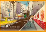  1boy 1girl araragi_koyomi carrying doughnut mister_donut monogatari_(series) oshino_shinobu pointing road scenery shoulder_carry street taxi yadokugaeru 