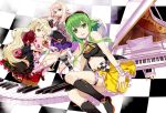  3girls blonde_hair blue_eyes exit_tunes flute fujima_takuya green_eyes green_hair gumi highres ia_(vocaloid) instrument long_hair mayu_(vocaloid) multiple_girls piano pink_hair short_hair vocaloid 