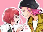  1boy 1girl angry dangan_ronpa hat koizumi_mahiru open_mouth pink_hair pointing redhead sasagawa_kureo souda_kazuichi super_dangan_ronpa_2 