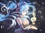  1girl blue_hair bowtie detached_sleeves floating_hair hatsune_miku long_hair rosele solo twintails vocaloid 