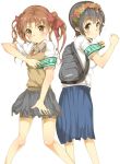  2girls black_hair brown_eyes brown_hair flower hair_flower hair_ornament highres kukkumann long_hair multiple_girls school_uniform shirai_kuroko short_hair to_aru_kagaku_no_railgun to_aru_majutsu_no_index uiharu_kazari 