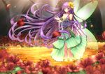  1girl blush dress fairy fairy_wings flower hair_flower hair_ornament highres original purple_hair solo toshi_(1-147) violet_eyes water wings 