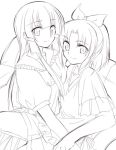  2girls aoki_reika couple hug jappo long_hair midorikawa_nao monochrome multiple_girls ponytail precure sketch smile smile_precure! 