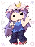  1girl chibi crescent flat_gaze hat long_hair microphone parappa_(cosplay) parappa_the_rapper patchouli_knowledge purple_hair solo touhou ushi 