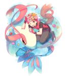  1boy bandana flower flower_on_head gloves happy_birthday hat milotic niimura_(csnel) pokemon pokemon_(creature) ruby_(pokemon) smile white_hair 