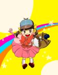  1girl absurdres blush bow brown_eyes brown_hair child doujima_nanako gloves hat highres midoriimo monocle open_mouth persona persona_4 pigeon-toed short_twintails solo star twintails 