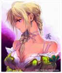  1girl artist_name blonde_hair braid breasts cleavage earrings jewelry profile solo su_(noonrema) violet_eyes 