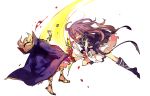  2girls blonde_hair blood bouquet brown_hair cape cis_(carcharias) dress earmuffs flower gradient_hair hijiri_byakuren hitting hopeless_masquerade long_hair multicolored_hair multiple_girls purple_hair short_hair touhou toyosatomimi_no_miko 