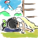  /char 1girl black_hair idolmaster kumamine lying on_side ponytail sleeping solo tagme wind_chime 