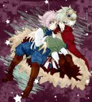  2boys bakugan bakugan_new_vestroia blonde_hair boots cape caqui crown hydron_(bakugan) lync_volan multiple_boys necktie on_lap pink_hair puffy_pants puffy_sleeves ribbon short_hair star 