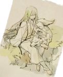  1boy barefoot enkidu_(fate/strange_fake) fate/strange_fake fate_(series) green_hair kuroemon long_hair wolf 