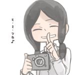  1girl camera closed_eyes grin mina_carolina shingeki_no_kyojin shushing smile solo translation_request twintails 
