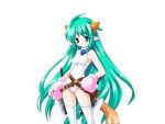  :3 alicesoft axe cat_gloves galzoo_island green_eyes green_hair horns long_hair mutsumi_masato pointy_ears solo tail thigh-highs weapon yama_no_sachi 