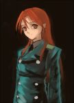  1girl alternate_costume black_background long_hair long_sleeves military military_uniform minna-dietlinde_wilcke posidoc red_eyes redhead solo strike_witches uniform 