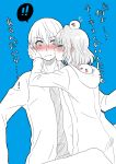  beelzebub_(manga) blush cheek_kiss closed_eyes furuichi_takayuki hoodie kiss kyo20050830 labcoat lamia_(beelzebub) monochrome translation_request 