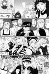  1girl cars_(jojo) comic diavolo dio_brando fan gaijin_4koma giorno_giovanna guido_mista gyro_zeppeli hirose_kouichi johnny_joestar jojo_no_kimyou_na_bouken kakyouin_noriaki kisaki_nana kishibe_rohan kuujou_jolyne kuujou_joutarou monochrome multiple_boys nijimura_okuyasu paper_fan uchiwa 