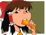  1girl bow brown_hair bust carrot eating food hair_bow hair_tubes hakurei_reimu onikobe_rin touhou 