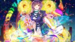  1girl :d dress gradient_hair highres hijiri_byakuren long_hair magic_circle multicolored_hair open_mouth poko_(mammypoko) purple_hair smile solo sorcerer&#039;s_sutra_scroll touhou yellow_eyes 