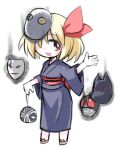  1girl chibi darker_than_black female fox_mask hockey_mask japanese_clothes kamen_rider kamen_rider_black kamen_rider_black_(series) kimono kugelschreiber leliel mask neon_genesis_evangelion rumia solo touhou 