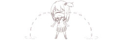  1girl blush chibi chibi_only closed_eyes crying full_body monochrome open_mouth original school_uniform shoes short_sleeves simple_background sketch skirt solo standing streaming_tears takasuma_hiro tears twitter_banner white_background 