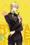  1boy blonde_hair flower hachini kise_ryouta kuroko_no_basuke ribbon rose solo yellow_eyes yellow_rose 